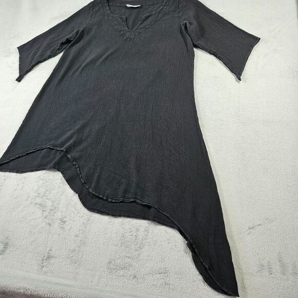 Cottonways Tunic Top Womens Size 2 Black Gauze Beachy V-Neck Asymmetrical - Picture 4 of 12
